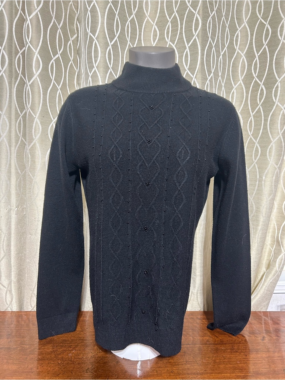 Women’s Black Mock Collar, Long Sleeve, Cable Knit Sweater